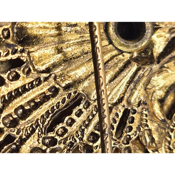 Vintage Germany Cameo Brooch Reverse Carved Lucite AB Rhinestones Ornate Filigre - Picture 4 of 8